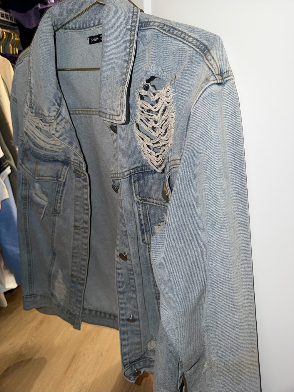 SHEIN Light Blue Distressed Denim Jacket